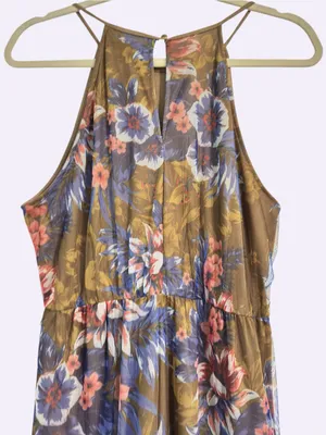 Candalette Petite Floral Mesh Maxi Dress PL Brown Blue Pink Tiered Halter Boho thumbnail 5
