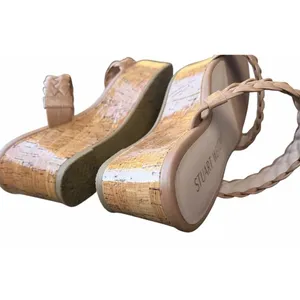 Stuart Weitzman Braided Leather Cork Wedge Sandals Nude Tan Platform W 5 Heel thumbnail 4