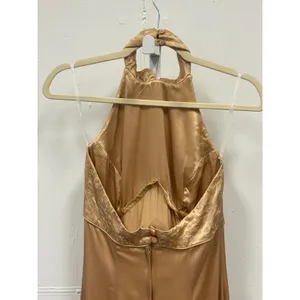 Vintage Jessica McClintock Gunne Sax Gold Satin Halter Maxi Dress Embroidered thumbnail 5