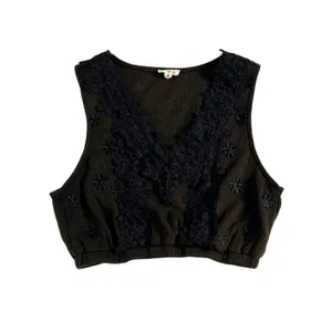 POL Embroidered Floral Cropped Vest Size Small Brown Black Boho Y2K thumbnail 2