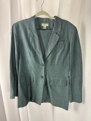 Ann Taylor Vintage Blue Classic Blazer and Skirt Suit Linen Cotton Blend 8/10 thumbnail 1