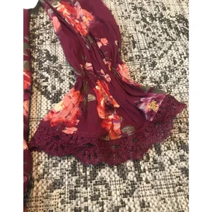 Altard State Burgundy Floral Ruffle Lace Sleeve Tunic‎ Dress Size L thumbnail 3