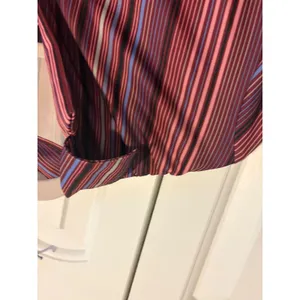 Vintage Button Down Blouse‎ Retro Stripe Burgundy Plum Silky Long Sleeve thumbnail 3