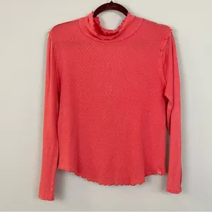 We The Free Sara‎ Pointelle Turtleneck Long Sleeve Top Coral Size Large thumbnail 4