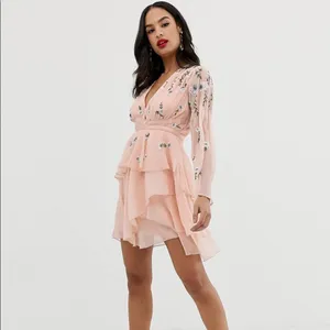 ✨ ASOS DESIGN tiered ruffle mini dress with embroidery and waist detail thumbnail 3