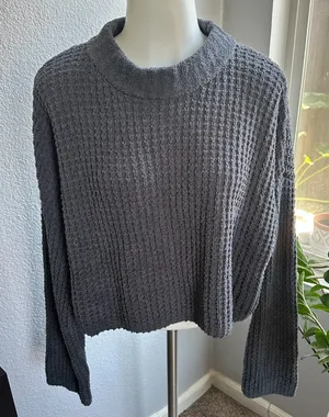 Love Tree Cropped Waffle Knit Sweater - Medium thumbnail 1