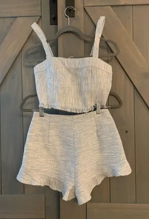Willow Boutique Powder Blue Boucle Tweed Shorts Set thumbnail 1