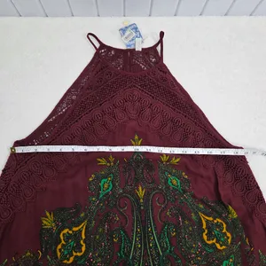 Free People Shea Printed Mini Burgundy‎ and Green Halter Dress size S thumbnail 6