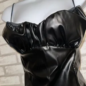 Pretty Little Thing New Black Faux Leather Ruched Bust Cami Top thumbnail 3