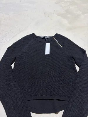 White House black market NWT Black Knit Zip-Accent Women's Sweater SMALL MSRP$74 thumbnail 2