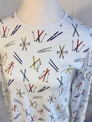 💥LAKE Pajamas Pima Cotton Long Sleeve Ski Print Pajama Top (ONLY) White Sz S💛 thumbnail 4