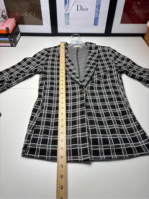 Altar'd State Black & White Plaid Blazer Single Button Ruched Sleeves XS USA EUC thumbnail 4