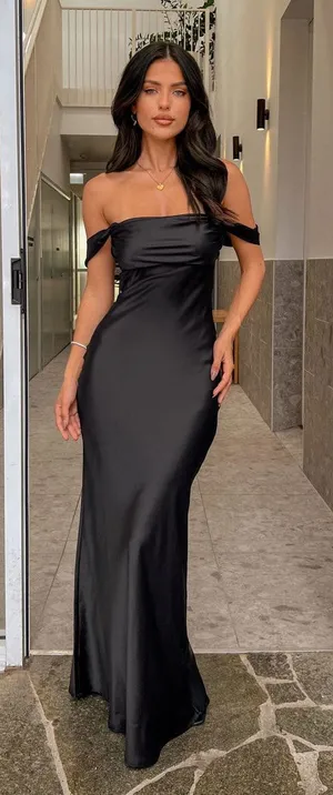Beginning Boutique Ella Black Off Shoulder Formal Maxi Dress Size 4 New with tag thumbnail 1
