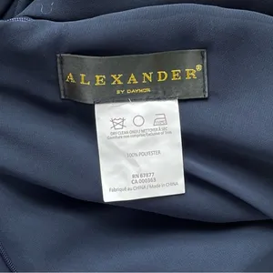 Alexander By‎ Daymor Beaded Gown Maxi Slit Dress Wedding Off-Shoulder Navy 6 NWT thumbnail 7