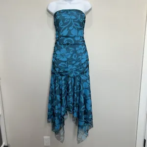 VTG Y2K 90s Sz 10 Asymmetric‎ Dress Fairy Midi HOCO Floral Mesh Strapless Ruffle thumbnail 3
