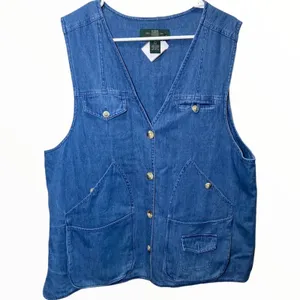 Vintage Orvis Denim Fly Fishing Vest Utility Cargo Button Front Medium Wash L thumbnail 2