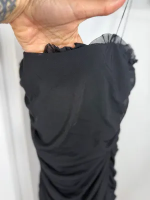 American Threads Black Ruffle Mesh Ruched Bodysuit thumbnail 7