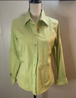 Sz S Lime Green Button Down Long Sleeve Shirt Top thumbnail 1