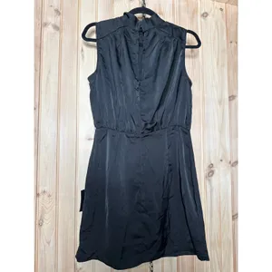 NWT Lulus Classic Elegance Black Satin Sleeveless Mock Neck Mini Dress Size M thumbnail 5