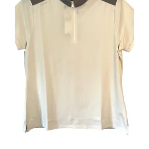 Ralph Lauren Top Womens Size L Cream Gray Short Sleeve Zip Golf Tennis NWT thumbnail 6