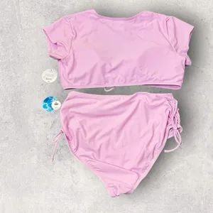 New Decree French Orchid Ruched High Rise‎ Bikini Set Pink Bottom 0X Top 1X thumbnail 2