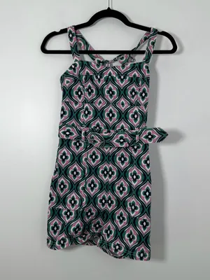 Maeve Anthropologie Escape Seamed Romper Geometric Print Belted Size 8 thumbnail 2