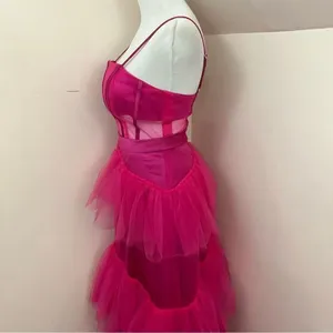 Fuchsia Pink Tulle Evening/ Prom Gown Corset Style Sheer S thumbnail 2