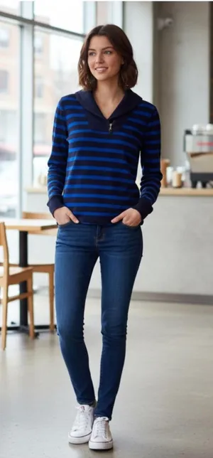 Lauren Ralph Lauren Striped Knit Pullover Sweater Blue Black PS Coastal Casual thumbnail 1