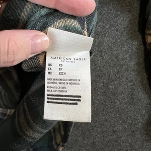 American Eagle Hooded Flannel Shirt Womens XS Green Plaid Button Down Hoodie thumbnail 7