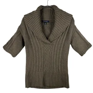 Banana Republic Merino Wool‎ Cable Knit Short Sleeve Sweater Top Small Fisherman thumbnail 1