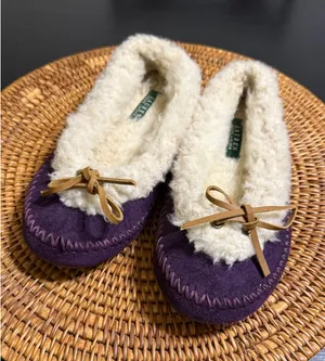 Lauren Ralph Lauren Purple Moccasin Slippers Faux Fur Lined House‎ Shoes Medium thumbnail 1