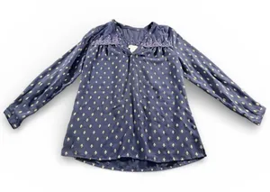 Soft Surroundings Navy Blue Gold Medallion Print Sheer Beaded Neckline‎ Tunic M thumbnail 1
