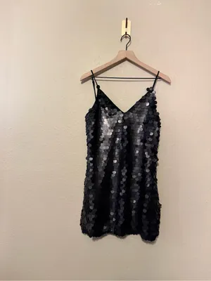 Line + Dot - Revolve Luster Mini Slip Dress Black Sequin Size Small thumbnail 3