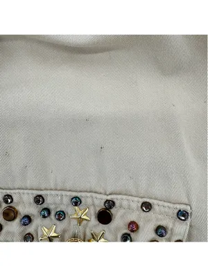 Vintage 90s Beaded Jacket 90s Rhinestones Studs Stars Zip Front Size XL-XXL thumbnail 7