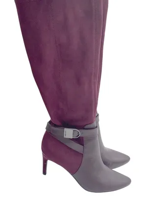 Calvin Klein Jemamine Wide‎ Calf Tall Boots Burgundy Suede Leather Heel Size 6.5 thumbnail 1