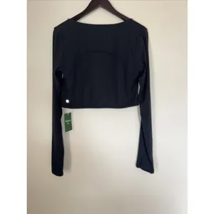 Halara Top womens XL Black Long Sleeve Crop Top Ribbed Thumb Holes Yoga‎ thumbnail 3