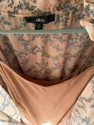 eige, floral-print long-sleeved ellos dress thumbnail 2