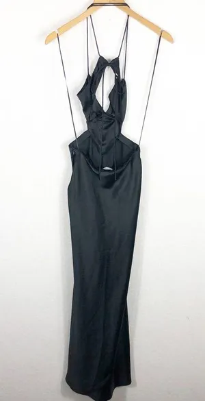 Zara Black Satin Cut Out Slip Maxi Dress Small Tie Back Cocktail Formal Wedding thumbnail 13