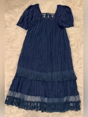 NEW Free People Calder Smocked Midi Blue Dress Sz S thumbnail 4