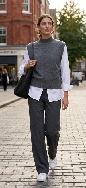 Banana Republic 100% Cashmere‎ Padded Shoulder Mock Neck Sweater Vest Gray M thumbnail 1