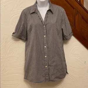 Anne Klein Button Down Shirt Womens Black Gingham Lace Up‎ Back Size M thumbnail 3