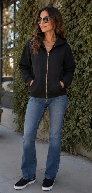 Pretty Garden Black Zip Hoodie with Gold Full-Zip Closure thumbnail 1