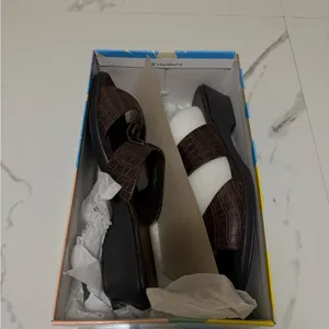easy street Brown Croc Slide Sandals with Ring Accent thumbnail 9