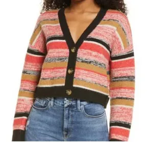 BP. Striped Crop Button Up Cardigan Sweater Marble Size Large NWT thumbnail 1