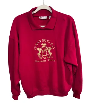 Giorgio Beverly Hills‎ Red Sweatshirt Women's Vintage Gold Crest Pullover thumbnail 1