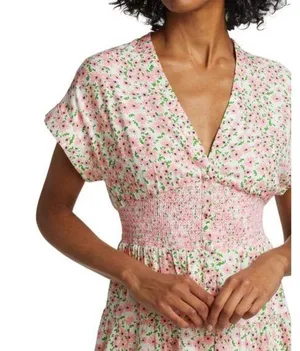 ALICE + OLIVIA Keela Floral Print Smocked Button-Front Dress thumbnail 2