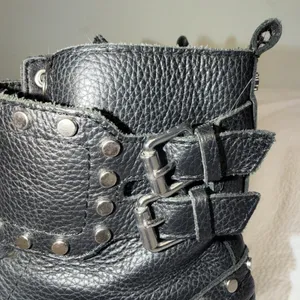 Sam Edelman Jennifer Studded Combat Boots Zip Up Laces Black Leather Women's 8 thumbnail 2