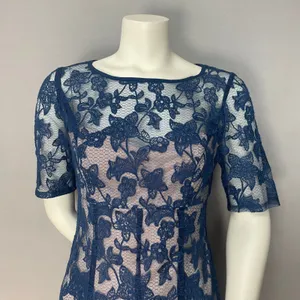 Adrianna Papell Lace Dress Illusion Lace Fit‎ and Flare Short Sleeve Sz 6 Floral thumbnail 4