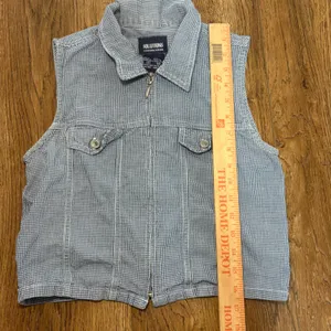 VTG 90s Blue Gingham Vest Zip Up 100% Cotton‎ Womens XS/S Cottagecore Cropped thumbnail 3