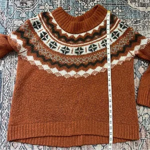 Aerie Fair Isle Knit Sweater Rust Orange Neutral Ivory Earth Cottagecore Large thumbnail 12